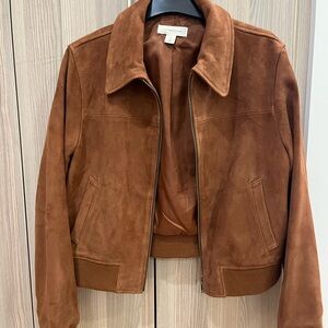 Treasure & Bond Tan Suede Bomber Jacket